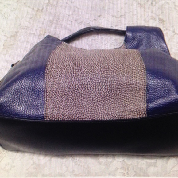 Borbonese, Italy, Blue and Brown Leather Handbag